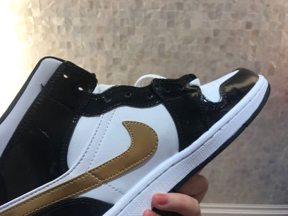 JORDAN 1 Mid - Patent White Gold Sneakers - Black Unisex Streetwear Limited Edition
