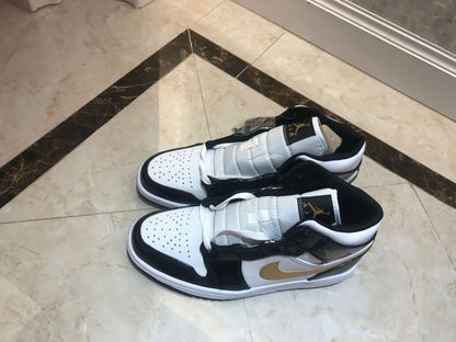 JORDAN 1 Mid - Patent White Gold Sneakers - Black Unisex Streetwear Limited Edition