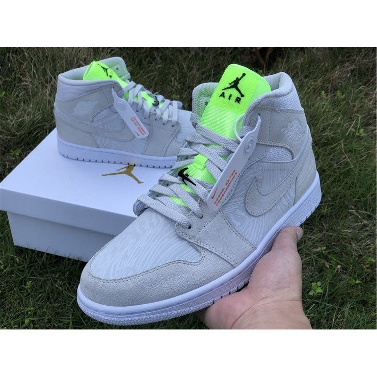 JORDAN 1 Mid - Vast Grey Ghost Sneakers - Green Unisex Streetwear Limited Edition