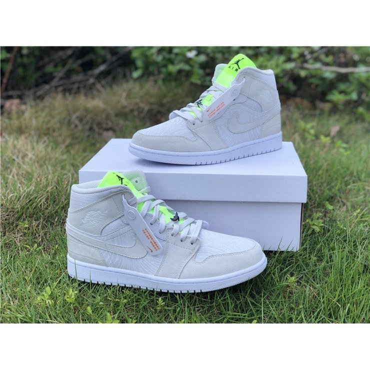JORDAN 1 Mid - Vast Grey Ghost Sneakers - Green Unisex Streetwear Limited Edition