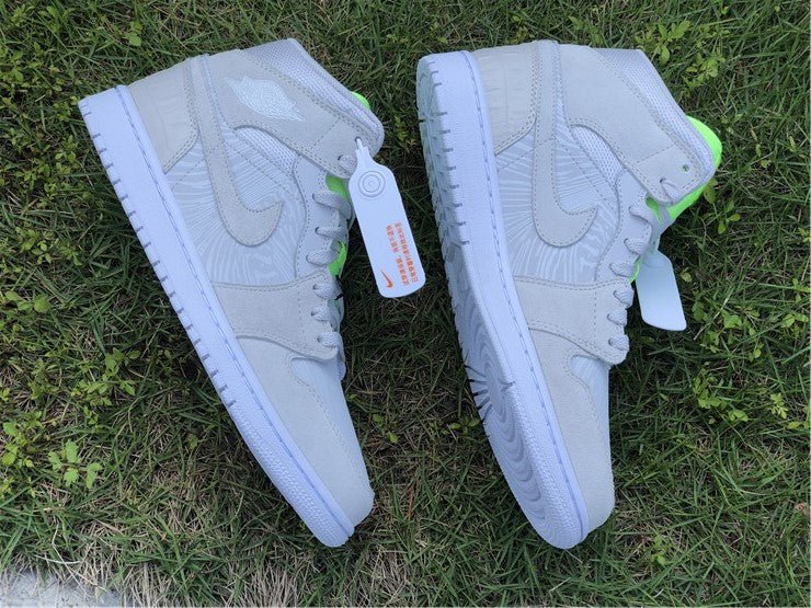 JORDAN 1 Mid - Vast Grey Ghost Sneakers - Green Unisex Streetwear Limited Edition