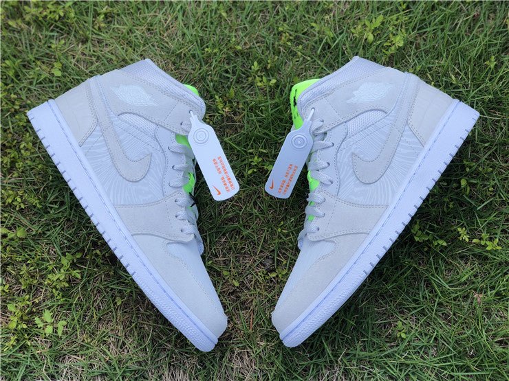 JORDAN 1 Mid - Vast Grey Ghost Sneakers - Green Unisex Streetwear Limited Edition