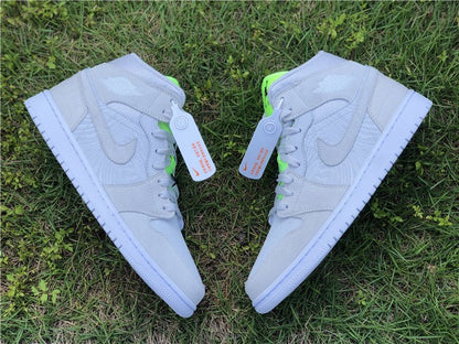 JORDAN 1 Mid - Vast Grey Ghost Sneakers - Green Unisex Streetwear Limited Edition