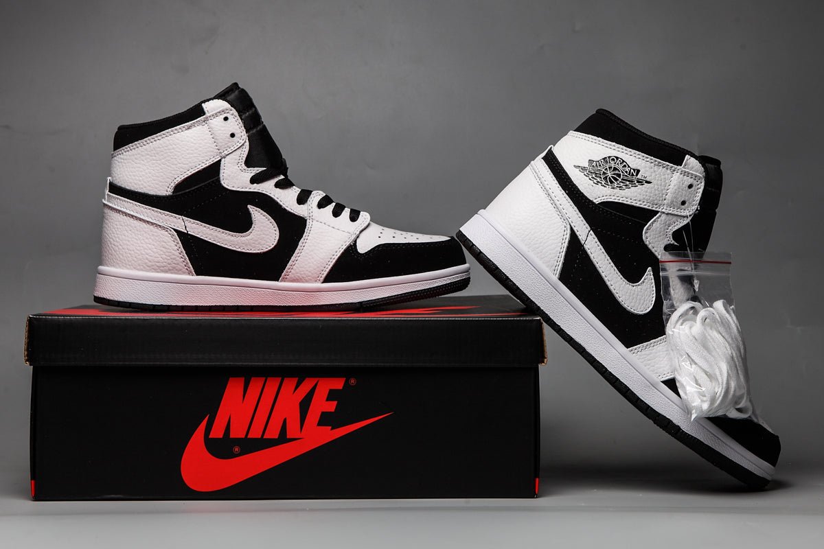 JORDAN 1 Mid - White Sneakers - Black Unisex Streetwear Limited Edition