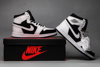 JORDAN 1 Mid - White Sneakers - Black Unisex Streetwear Limited Edition