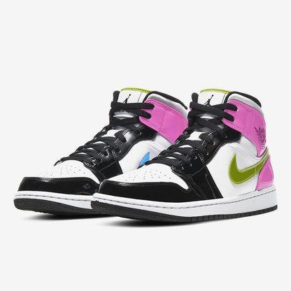 JORDAN 1 Mid - White Cyber Pink Sneakers - Black Unisex Streetwear Limited Edition