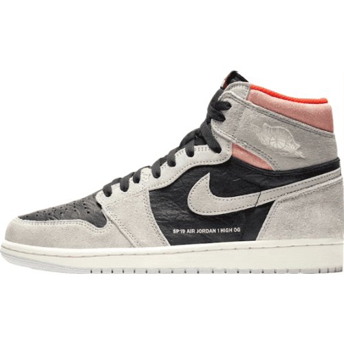 JORDAN 1 Retro High - Neutral Hyper Crimson Sneakers - Grey Unisex Streetwear Limited Edition