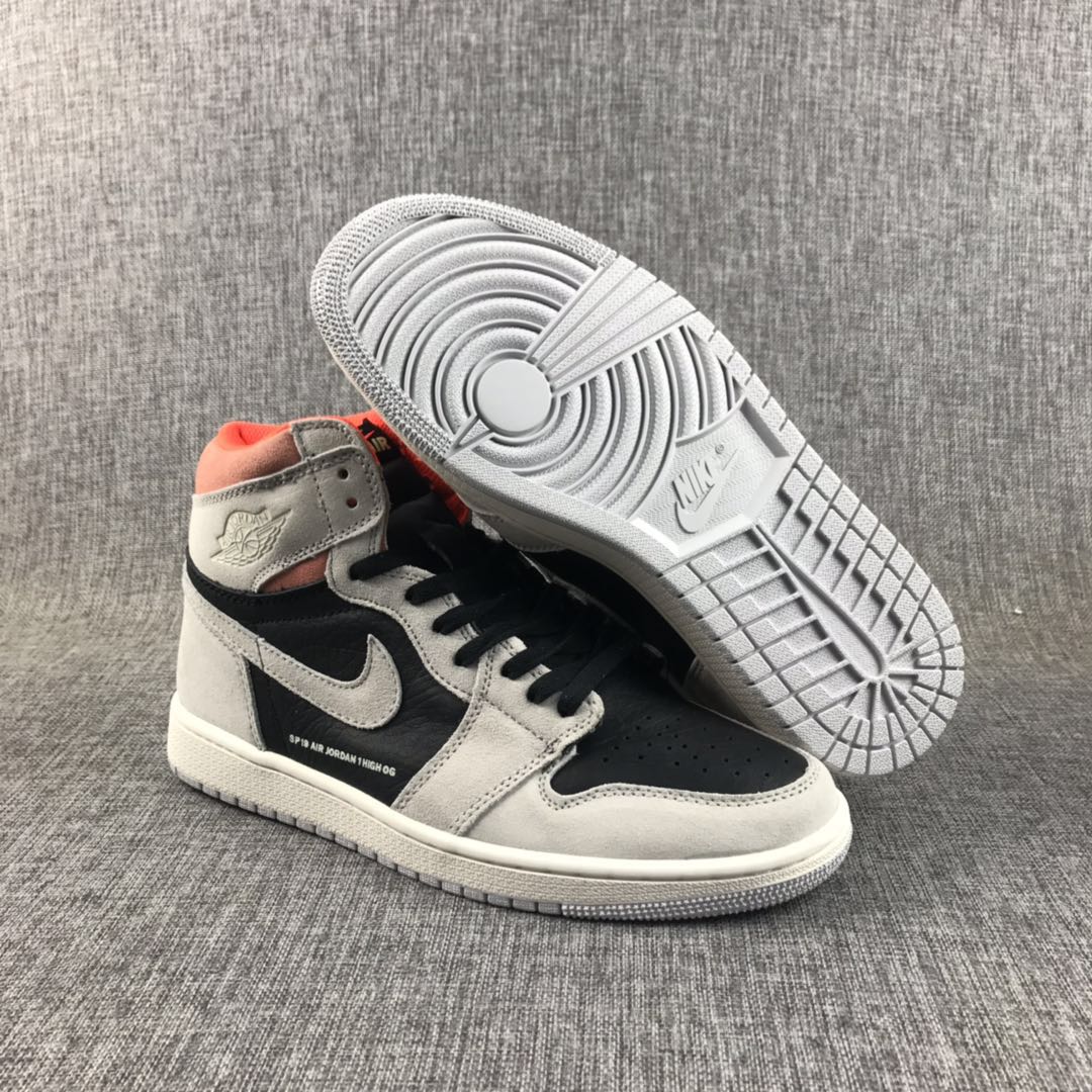 JORDAN 1 Retro High - Neutral Hyper Crimson Sneakers - Grey Unisex Streetwear Limited Edition