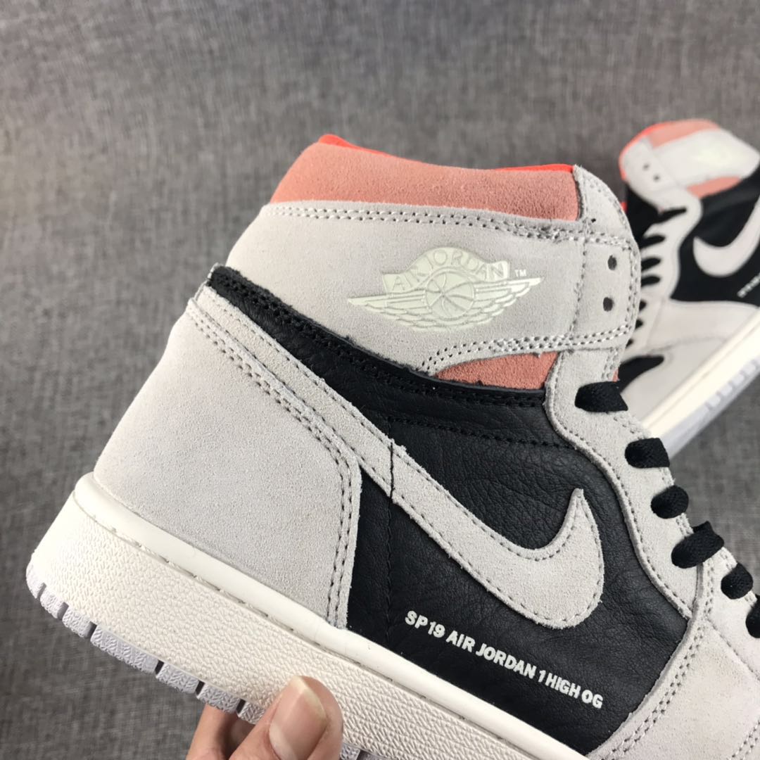 JORDAN 1 Retro High - Neutral Hyper Crimson Sneakers - Grey Unisex Streetwear Limited Edition