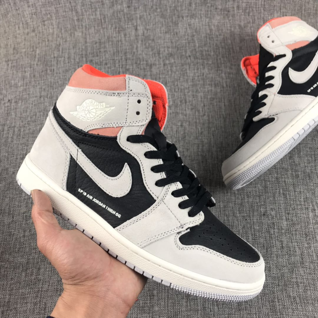 JORDAN 1 Retro High - Neutral Hyper Crimson Sneakers - Grey Unisex Streetwear Limited Edition