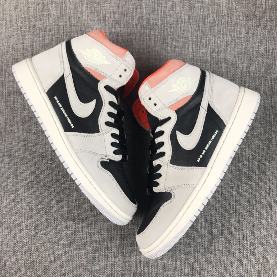 JORDAN 1 Retro High - Neutral Hyper Crimson Sneakers - Grey Unisex Streetwear Limited Edition