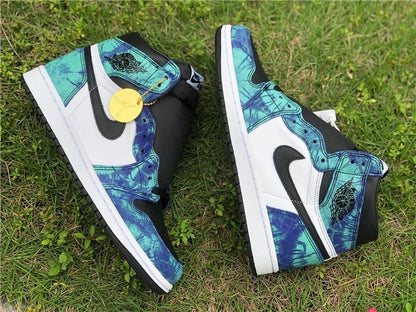 JORDAN 1 Retro High - Tie Dye Sneakers - Black Unisex Streetwear Limited Edition