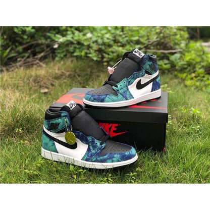JORDAN 1 Retro High - Tie Dye Sneakers - Black Unisex Streetwear Limited Edition