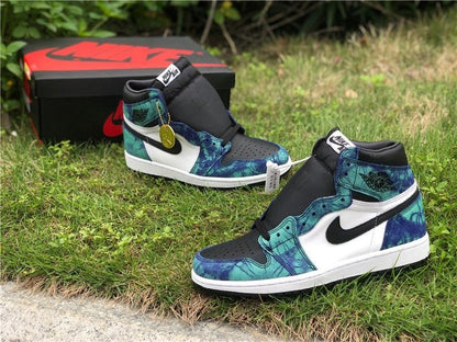 JORDAN 1 Retro High - Tie Dye Sneakers - Black Unisex Streetwear Limited Edition