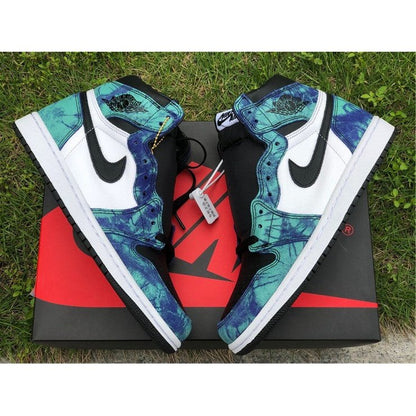 JORDAN 1 Retro High - Tie Dye Sneakers - Black Unisex Streetwear Limited Edition
