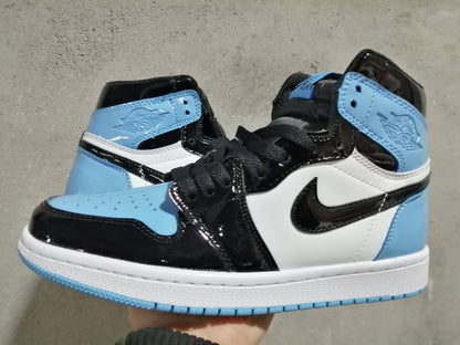 JORDAN 1 Retro High - Unc Patent Sneakers - Black Unisex Streetwear Limited Edition