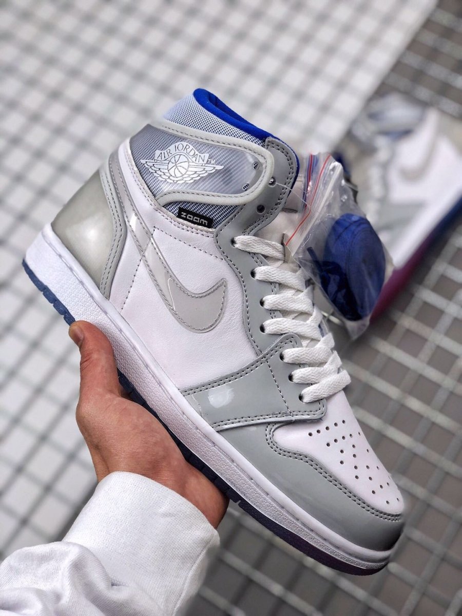 JORDAN 1 Retro High - Zoom Racer Blue Sneakers - White Unisex Streetwear Limited Edition