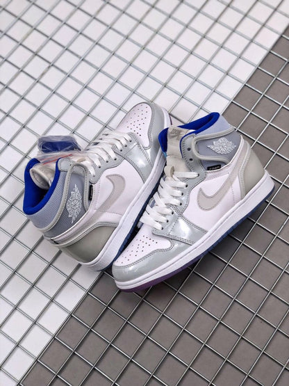 JORDAN 1 Retro High - Zoom Racer Blue Sneakers - White Unisex Streetwear Limited Edition