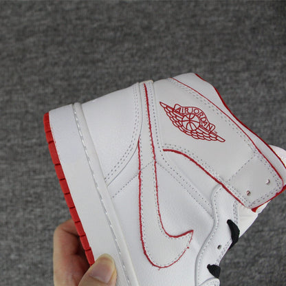 JORDAN 1 Retro Mid - White Gym Red Sneakers - Black Unisex Streetwear Limited Edition
