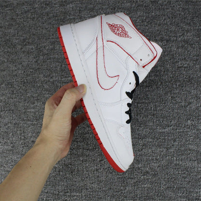 JORDAN 1 Retro Mid - White Gym Red Sneakers - Black Unisex Streetwear Limited Edition