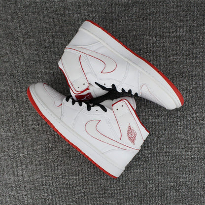 JORDAN 1 Retro Mid - White Gym Red Sneakers - Black Unisex Streetwear Limited Edition