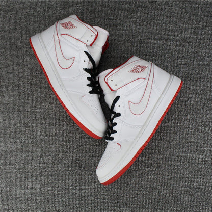 JORDAN 1 Retro Mid - White Gym Red Sneakers - Black Unisex Streetwear Limited Edition