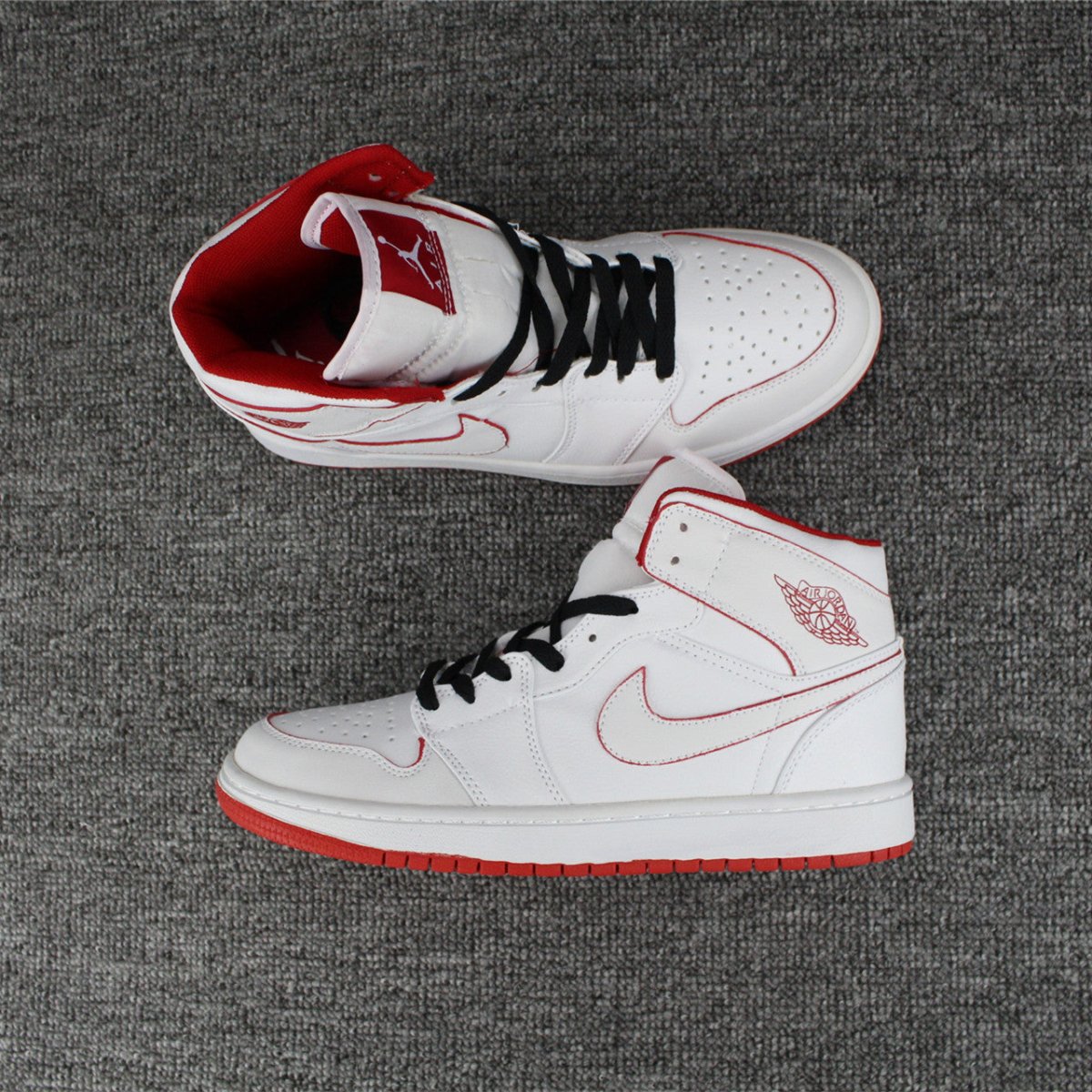 JORDAN 1 Retro Mid - White Gym Red Sneakers - Black Unisex Streetwear Limited Edition