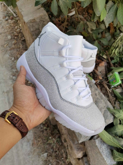 JORDAN 11 Retro - Metallic Silver Sneakers - White Unisex Streetwear Limited Edition