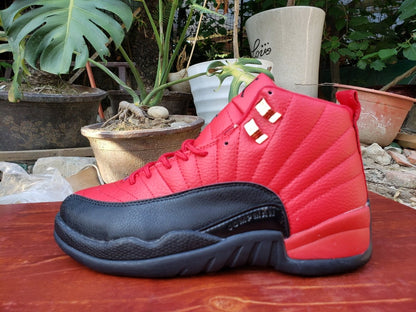 JORDAN 12 Retro - Reverse Flu Game Sneakers - Black Unisex Streetwear Limited Edition