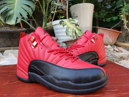 JORDAN 12 Retro - Reverse Flu Game Sneakers - Black Unisex Streetwear Limited Edition