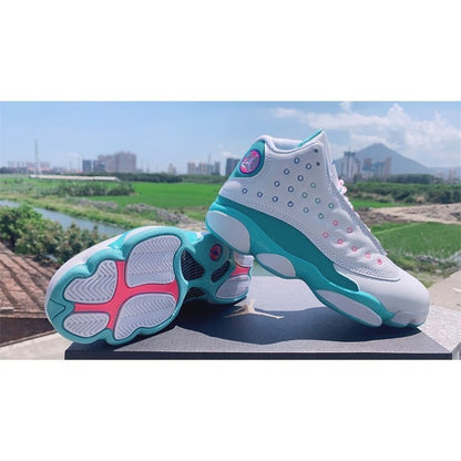 JORDAN 13 Retro - Soar Green Pink Sneakers - White Unisex Streetwear Limited Edition