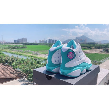 JORDAN 13 Retro - Soar Green Pink Sneakers - White Unisex Streetwear Limited Edition