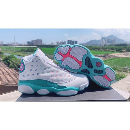 JORDAN 13 Retro - Soar Green Pink Sneakers - White Unisex Streetwear Limited Edition