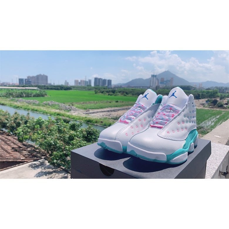 JORDAN 13 Retro - Soar Green Pink Sneakers - White Unisex Streetwear Limited Edition