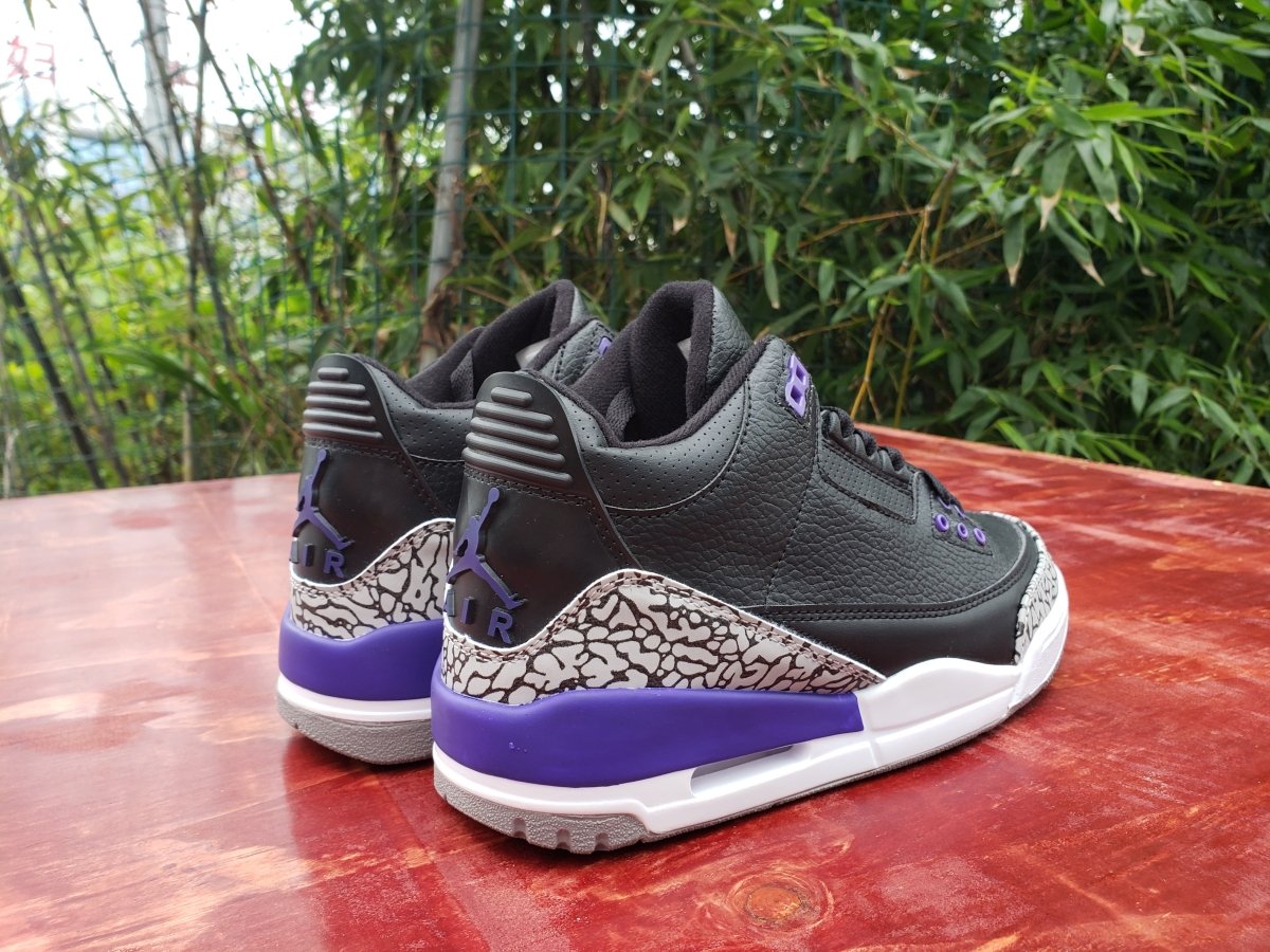 JORDAN 3 Retro - Court Purple Sneakers - Black Unisex Streetwear Limited Edition