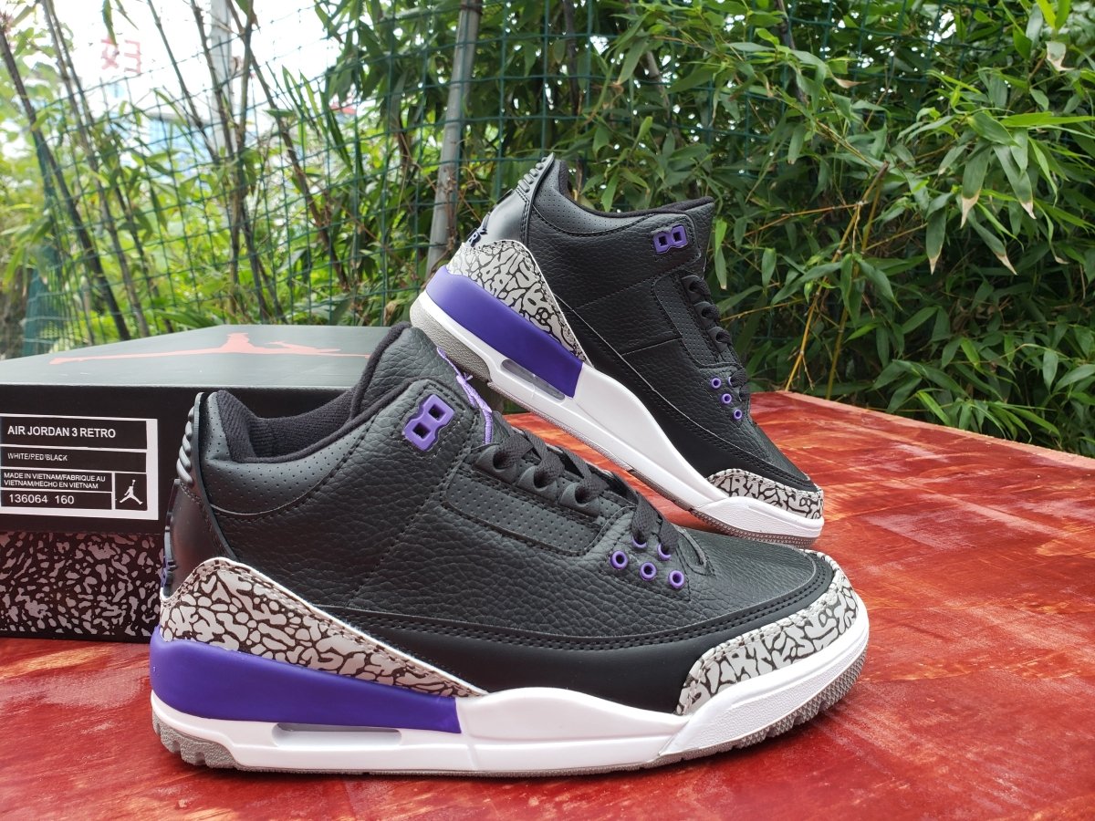 JORDAN 3 Retro - Court Purple Sneakers - Black Unisex Streetwear Limited Edition