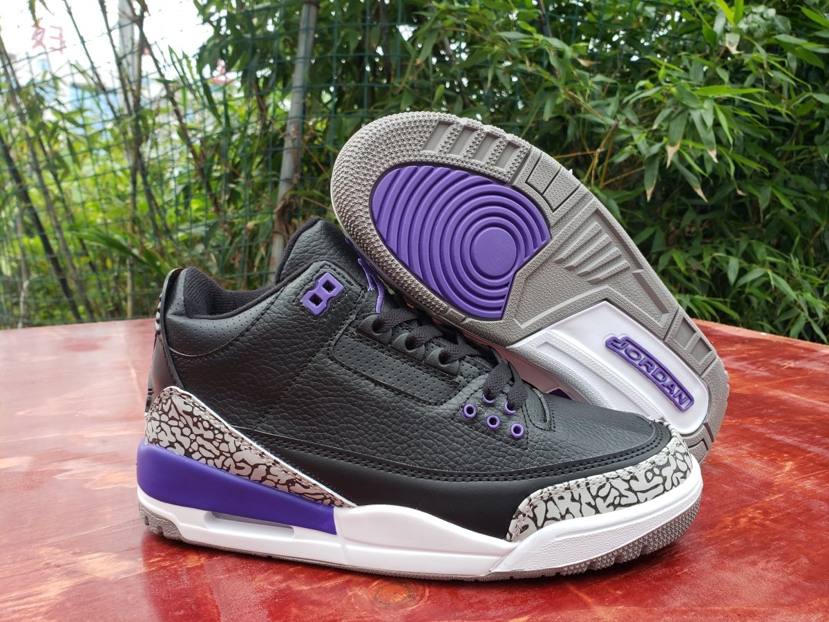 JORDAN 3 Retro - Court Purple Sneakers - Black Unisex Streetwear Limited Edition