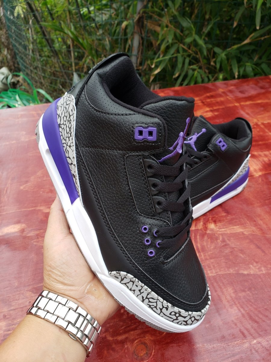 JORDAN 3 Retro - Court Purple Sneakers - Black Unisex Streetwear Limited Edition