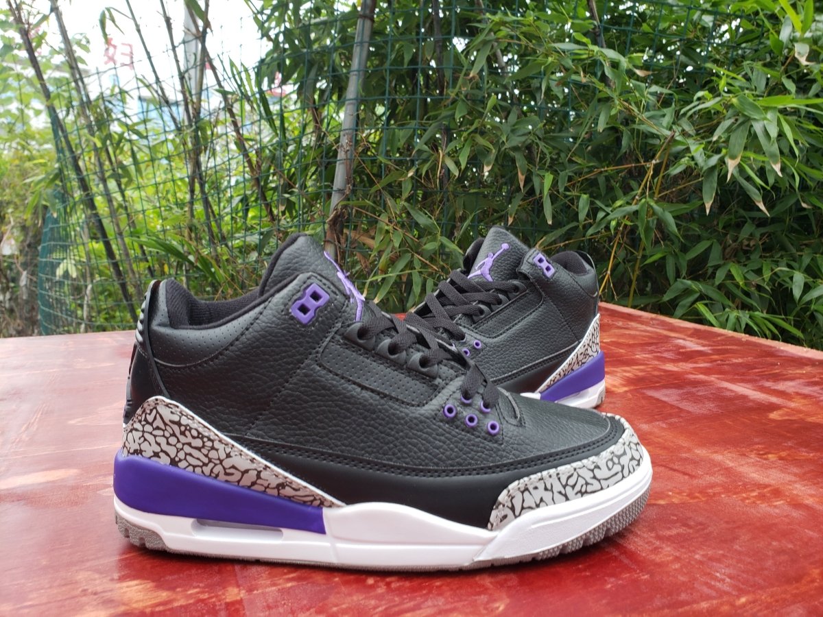 JORDAN 3 Retro - Court Purple Sneakers - Black Unisex Streetwear Limited Edition