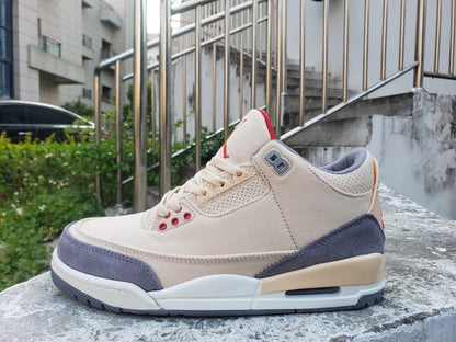 JORDAN 3 Retro - Muslin Sneakers - Black Unisex Streetwear Limited Edition