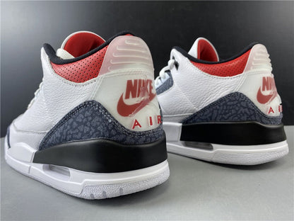JORDAN 3 Retro - Se Fire Denim Sneakers - Red Unisex Streetwear Limited Edition