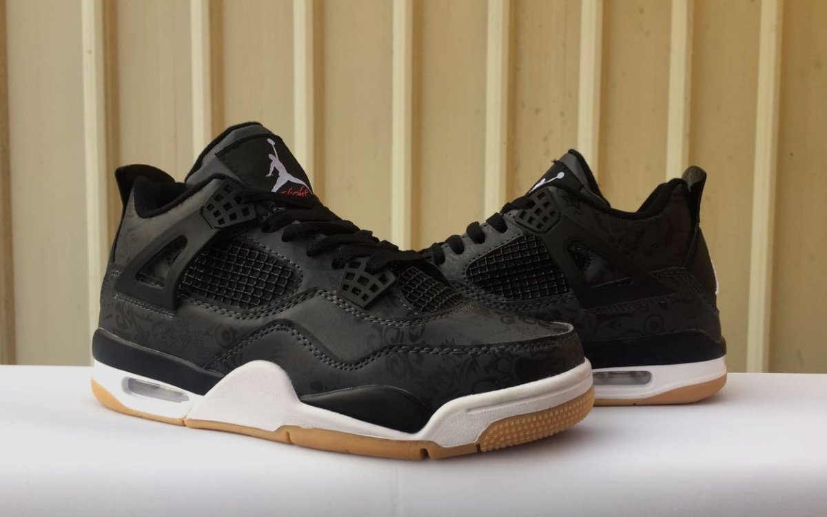 JORDAN 4 - Laser Gum Sneakers - Black Unisex Streetwear Limited Edition