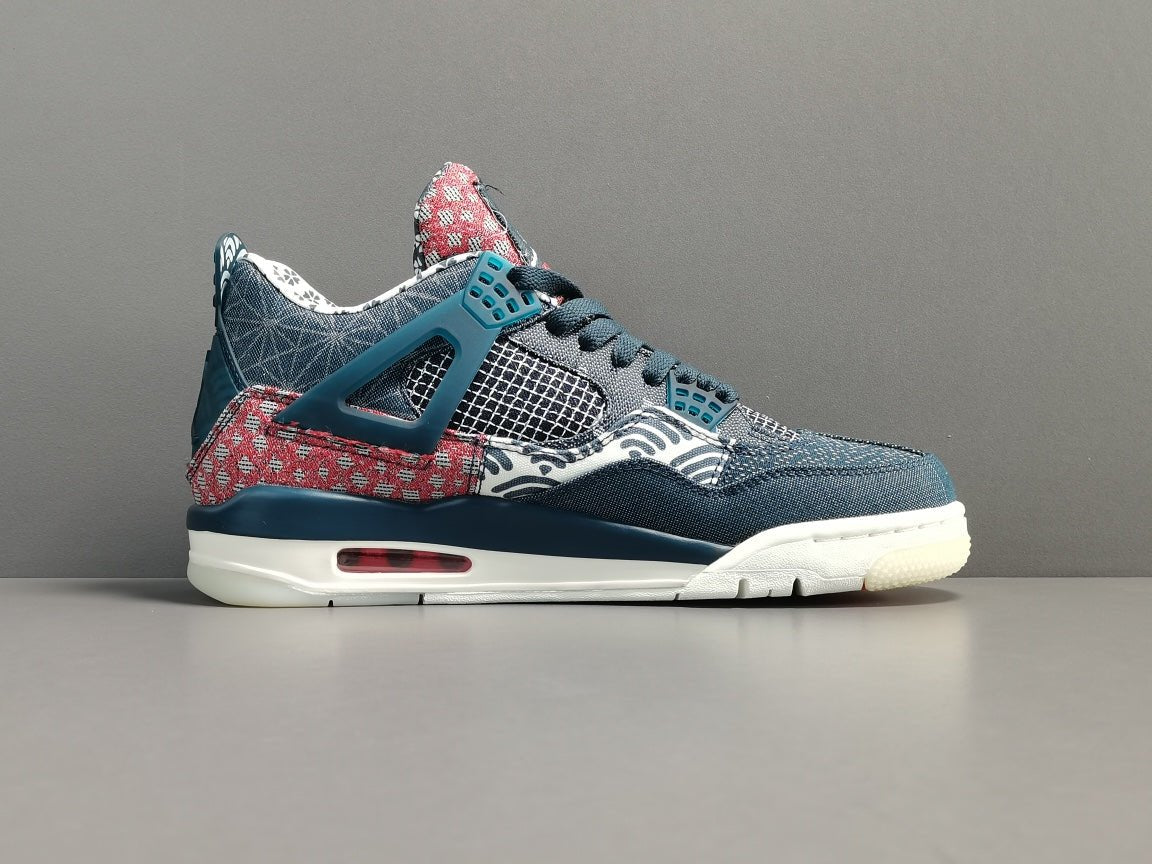 JORDAN 4 - Sashiko Sneakers - Black Unisex Streetwear Limited Edition