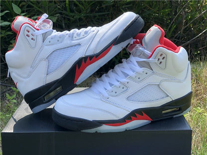 JORDAN 5 Retro - Fire Silver Tongue Sneakers - Red Unisex Streetwear Limited Edition