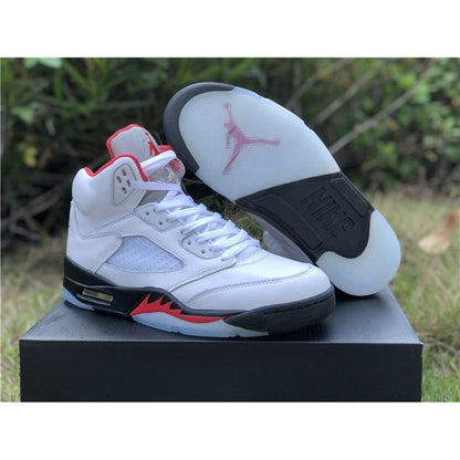 JORDAN 5 Retro - Fire Silver Tongue Sneakers - Red Unisex Streetwear Limited Edition