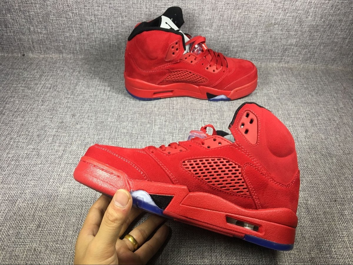 JORDAN 5 Retro - Suede Sneakers - Red Unisex Streetwear Limited Edition