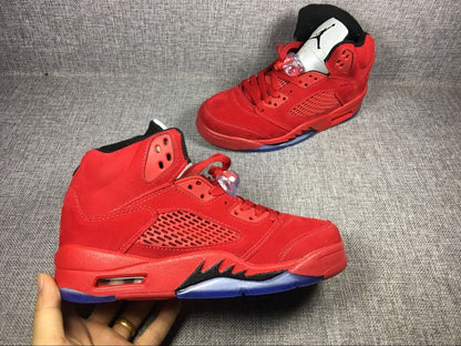 JORDAN 5 Retro - Suede Sneakers - Red Unisex Streetwear Limited Edition