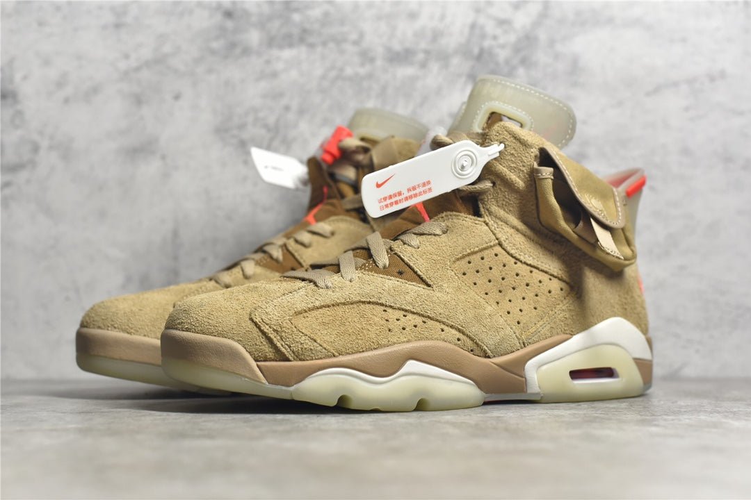 JORDAN 6 - Travis Scott British Khaki Sneakers - Black Unisex Streetwear Limited Edition