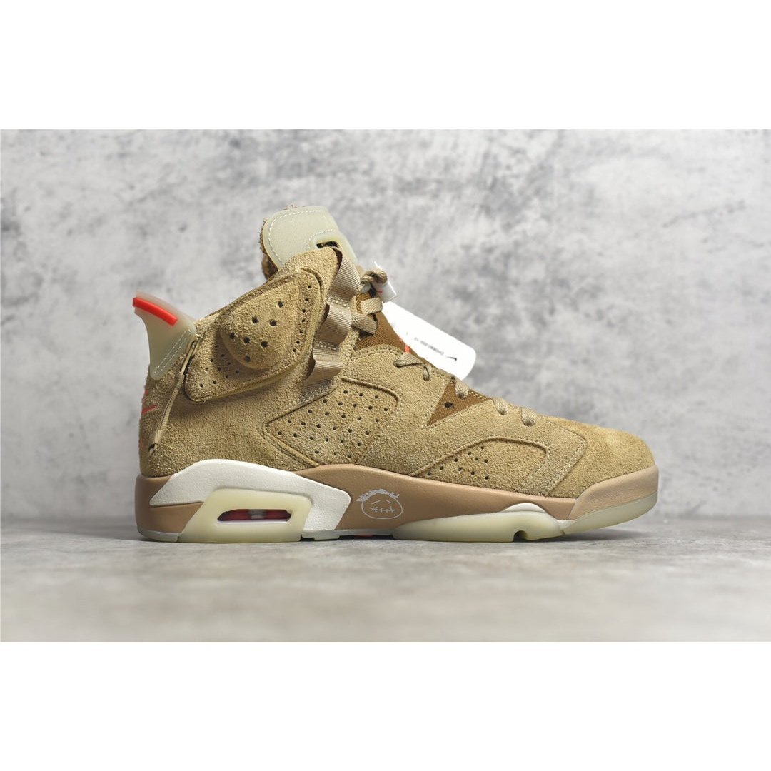 JORDAN 6 - Travis Scott British Khaki Sneakers - Black Unisex Streetwear Limited Edition