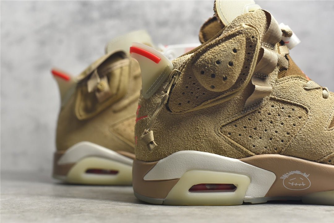 JORDAN 6 - Travis Scott British Khaki Sneakers - Black Unisex Streetwear Limited Edition
